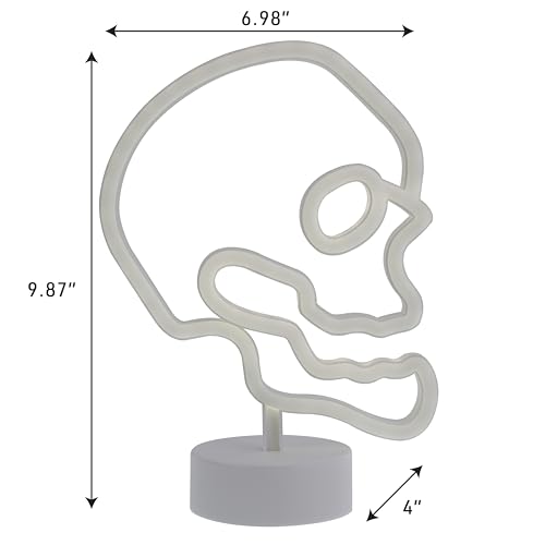 Image of Xtreme Skull Neon Sign, White LED Skull Tabletop Sign with Holder Base, Battery Powered, 4 Hour Timer, Desktop Decor for Boys, Night Light for Boys Room, Christmas or Birthday Gift for Boys