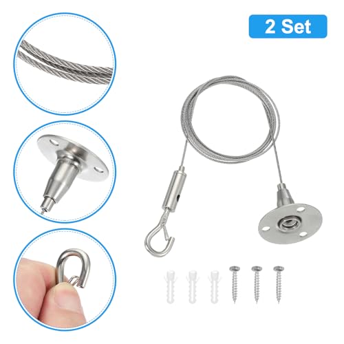 Image of MECCANIXITY 150 x 1.5mm Adjustable Hanging Wires Kit, Heavy Duty Stainless Steel Wire Rope with Single Hooks for Picture Photo Light LED Screen Curtain Billboards DIY Mounting Clamp Pack of 2