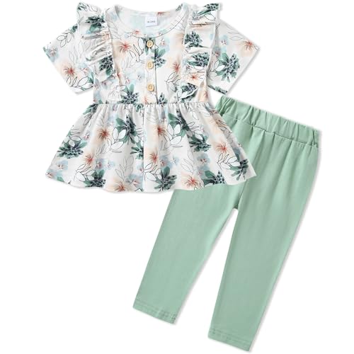 Image of CARETOO Girls Clothes Outfits Cute Baby Girl Floral Long Sleeve Pant Set Flower Ruffle Top