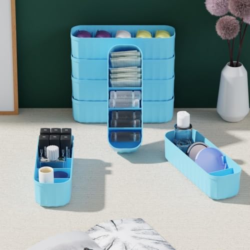 Image of StyleX Store ABS Innerwear Organiser for Wardrobe | Wardrobe Clothes Storage Organiser for Socks, Lingerie, Tie, Scarf, Bra, Panty Organiser (Blue, Pack of 2)