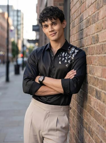 Image of IndoPrimo Men's Stylish Satin Shirt for Party, Formal, Daily and Casual Wear Full Sleeve Shirt for Mens - Trio