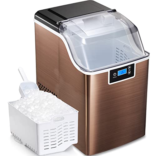 Nugget Countertop Ice Maker with Soft Chewable Pellet Ice,Pebble Portable Ice Machine with Self-Cleaning, 44Lbs/24H, Sonic Ice, One-Click Operation, for Kitchen,Office Stainless Steel Black