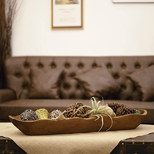 Wood Dough Bowl Hand Carved Rustic Large Wooden Dough Bowls for Decor Farmhouse Long Decorative Wooden Bowls for Table Centerpiece Coffee Table Home Kitchen DecorBrown 3325 Length