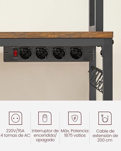 VASAGLE Estantería para Panadería con Toma de Corriente, Soporte de Microondas, Estantería de Cocina, Alambre de Metal, 14 Ganchos, 40 x 80 x 170 cm, Marrón Rústico y Negro KKS025B01EU - imagen 5
