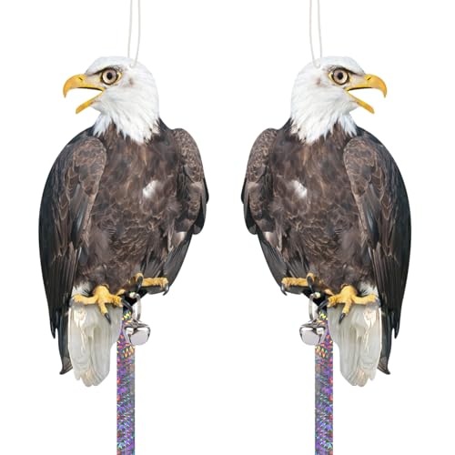 2PCS Plastic Hawk to Scare Pigeon Away from Balcony Porch Flat Fake Hawk to Keep Woodpecker Away Garden Owls with Reflective Tape Hanging Hawks Decor Squirrel Pigeon Scare Devices for Patio Roof Yard