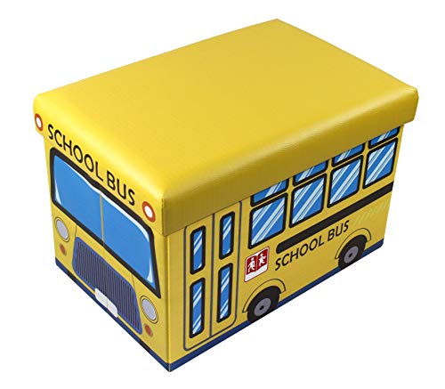 D&D Quality Puff Almacenaje Plegable, Asiento Acolchado, 38 x 38 x 38 cm - Exterior Suave Piel Sintética - Caja Almacenamiento Cuadrada (AUTOBUS)