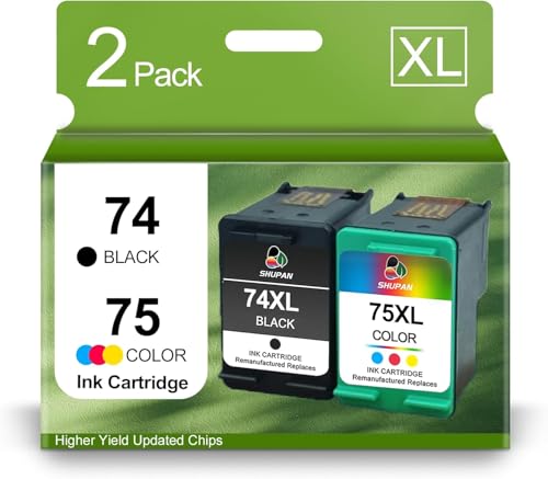 Tinta Y Tóner, Office Product 74XL 75XL Cartuchos de tinta de alto rendimiento para HP 74 75 Combo Pack funciona con impresora Deskjet C4480 D4280 D4260 C4440 C4280 C4580 J6480 (1 negro 1...