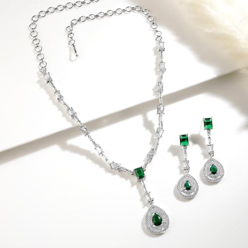 Image of Rubans Necklace Set American Diamond and Zirconia Statement Jewellery Gift for Women & Girls