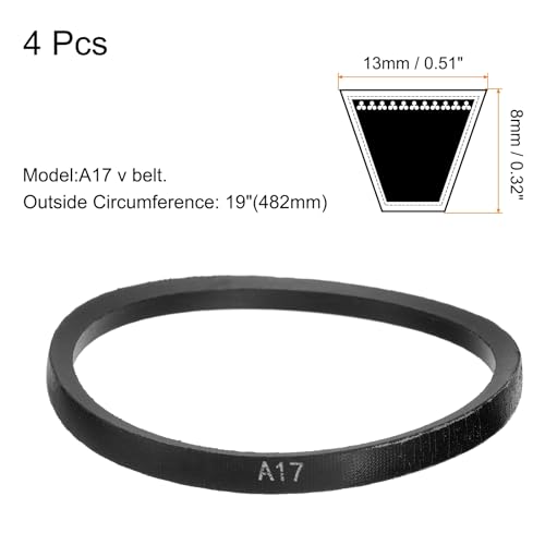 Image of uxcell 4pcs A17 or 4L190 Classic Wrapped Rubber V-Belt, 17 inch(432mm) Inside Circumference, A Profile V Belt