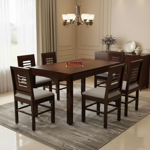 Image of UK FURNITURE Solid Wood Dinning Wooden Dining Room Set 6 Seater Dining Table with 6 Chair for Dining Room & Home Living Room Furniture |(Dark-Walnut)