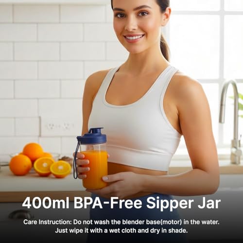 Image of pTron EaseMate Blender M1 Portable Electric Blender, Mini Personal Juicer, 6 Blades, Fruit Mixer with 2 Food Grade Jars, Type-C Fast Charging, Travel-friendly & Rechargeable Smoothie Maker (Blue)