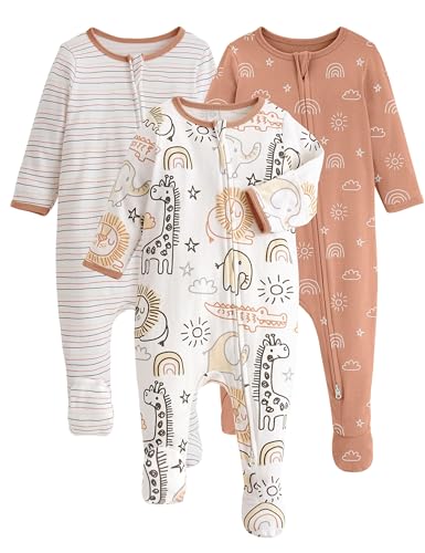 Image of Yoofoss Baby Pajamas 100% Organic Cotton Baby Sleepers for Newborn 0-3 3-6 6-9 Months Boys Girl Clothes 3pcs Footed PJs