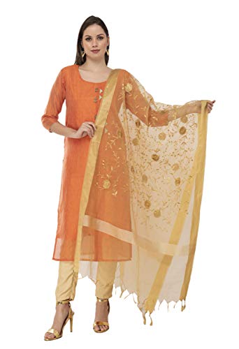 Image of A R Silk Women's Organza Tissue Zari Embroidery Dupatta |Golden, Free Size