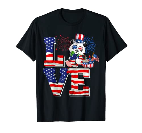Love Lindo American Flag Panda Lover Fireworks 4th Of July Camiseta