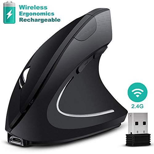 Rechargeable Wireless Ergonomic Mouse, KKUYI Upgraded Vertical Wireless Mice 2.4G Optical Mouse