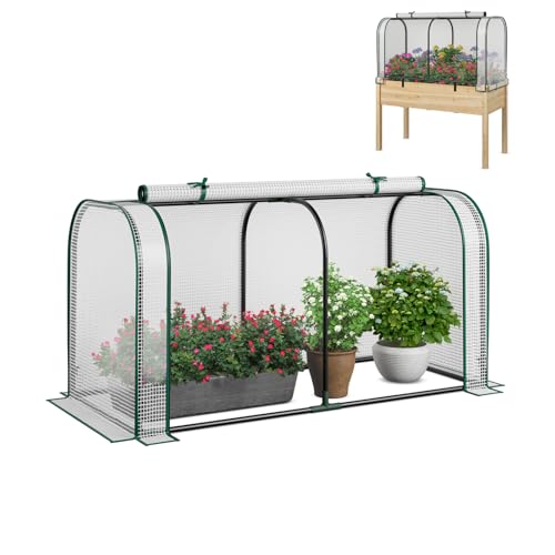 GOPLUS Mini Gewächshaus, Tomatenhaus mit Rolltür & Metallrahmen, PE-Abdeckung für Hochbeet, Foliengewächshaus Frühbeet, Treibhaus für Gemüse, Blumen, Pflanzen, 118 x 55 x 60 cm (Weiß) GOPLUS Mini Gewächshaus, Tomatenhaus mit Rolltür & Metallrahmen, PE-Abdeckung für Hochbeet, Foliengewächshaus Frühbeet, Treibhaus für Gemüse, Blumen, Pflanzen, 118 x 55 x 60 cm (Weiß)