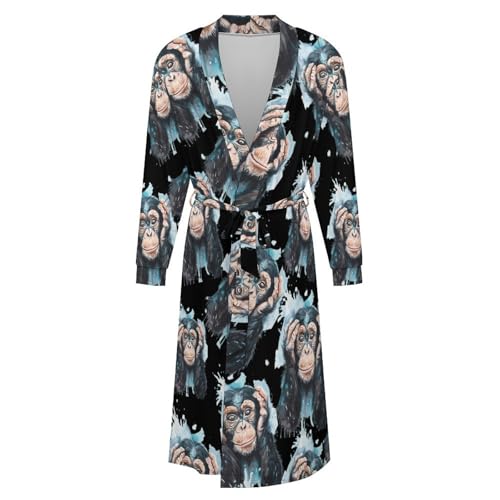 Chimpanzee Cute Watercolor Soft Robe Long Sleeve Bathrobes V Neck Sleepwear Spa Robes with Belt Men Woman4