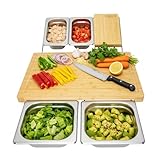 Adabor Schneidebrett aus Bambus Holz 42 x 28 cm – extra groß & ausziehbar mit 4 Edelstahl Auffangschalen und Bambus Ablage, Profi Küchenbrett/Cutting Board, messerschonend & pflegeleicht