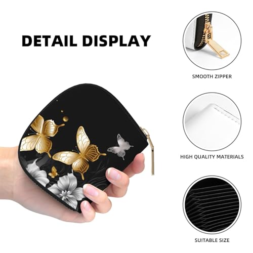 Gold White Butterflies Black Credit Card Holder Wallet, Leather Zipper Card Wallet For Women Ladies Rfid Blocking Card Case Small Coin Purse Accordion Wallet Gift4