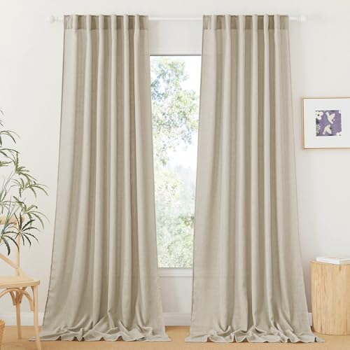 RYB HOME Linen Textured Curtains Semi Sheer Window...