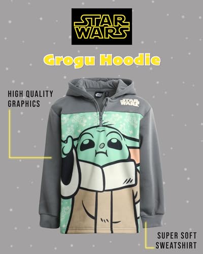 STAR WARS Boys' Sweatshirt - Mandalorian Grogu Quarter Zip Fleece Pullover Graphic Hoodie Sweatshirt for Boys (Sizes: 2T-7)2