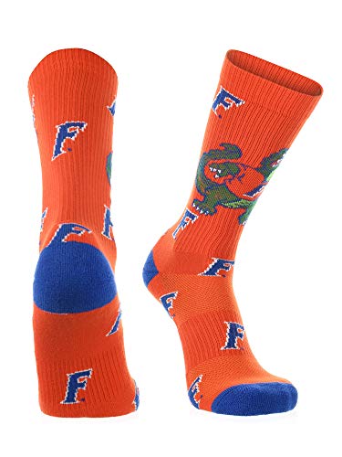 TCK Florida Gators Crew Socks - Mens & Womens NCAA Fan Apparel - Mayhem (Orange/Royal Blue/White Imported Large)