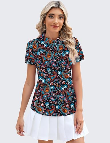 Image of TFSDOD Womens Golf Polo Shirts Collared Short Sleeve T Shirt Lightweight Moisture Wicking Polo Casual 3 Buttons Outfits