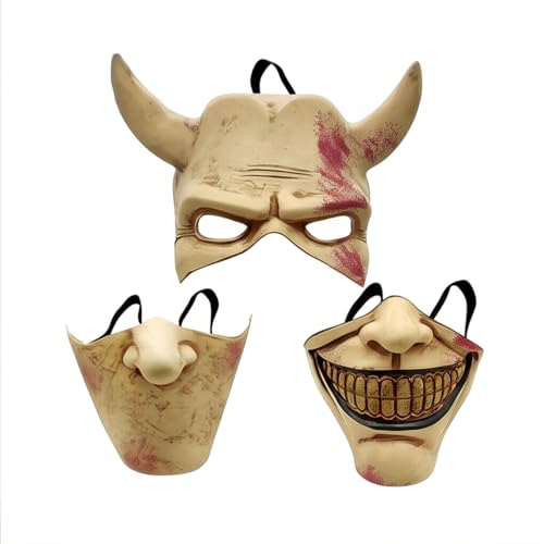 Devons Home Latex Black Phone 2 Grabber Mask2-Piece Split Design Halloween Cosplay Costume Accessory (ivory color)
