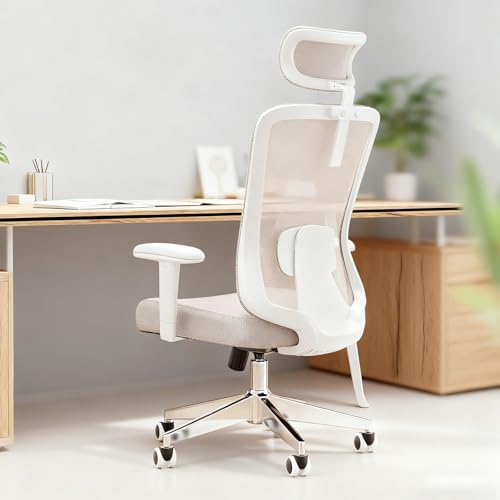 Ergonomic Office Chair with Adjustable Lumbar Support & Flip-Up Armrests - High Back Computer Desk Chair with Thickened Seat Cushion, Rolling Wheels for Home/Office Study Work (05khaki)