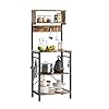 Bestier Kitchen Baker's Rack Microwave Oven Stand Kitchen Shelf with Hutch 8 Side Hooks Coffee Station Utility Storage Shelf for Kitchen Dining Room Living Room