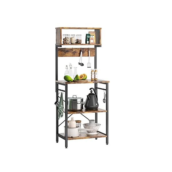 Bestier Kitchen Baker's Rack Microwave Oven Stand Kitchen Shelf with Hutch 8 Side Hooks Coffee Station Utility Storage Shelf for Kitchen Dining Room Living Room