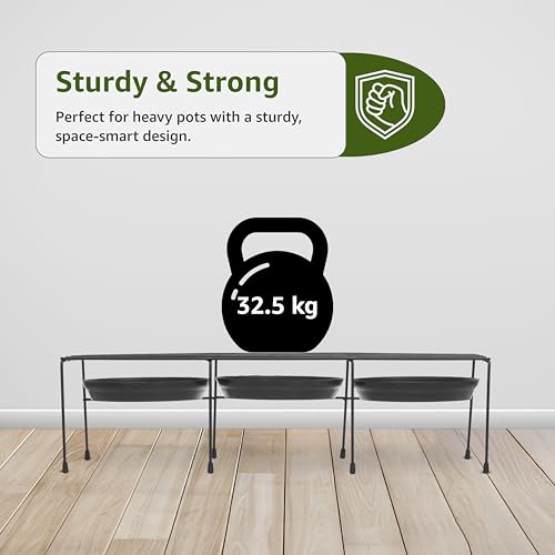Image of Amazon Brand - Solimo Metal Plant Stand (Set of 4, Black) - Heavy-Duty, Rust-Resistant Iron Rack, Indoor & Outdoor Use, 22 x 58 x 16 cm, Supports 32.5 kg per Shelf