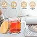 Glass Coffee Mugs, 11oz Glass Coffee Cups with Bamboo Lids and Spoon, Clear Coffee Cups Set of 2, Espresso Cups for Coffee Bar Accessories, Cute Ribbed Glassware Set for Latte, Cappuccino, Tea, Gift