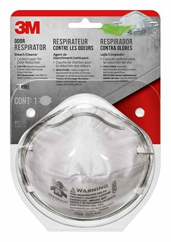3M R95 Odor Respirator 8246, 1 Pack, NIOSH-APPROVED R95, Carbon Layer For Odor Reduction, Use For Bleach/Household Cleaner, Advanced Filter Media For Easy Breathing, Cushioning Nose Foam (8246H1-C)