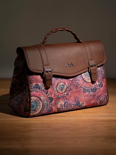 Image of ZOUK Heritage Satchel Bag - Gwalior Weaves | Jute | Vegan Leather Handcrafted With Detachable Sling Strap