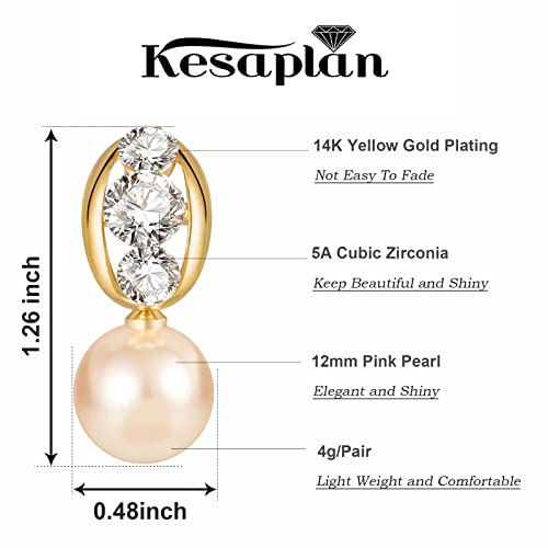 Kesaplan 14K Gold Plated Hypoallergenic 5A Cubic Zirconia Pear Earrings And 14K Gold Plated Pearl Earrings #TOP4