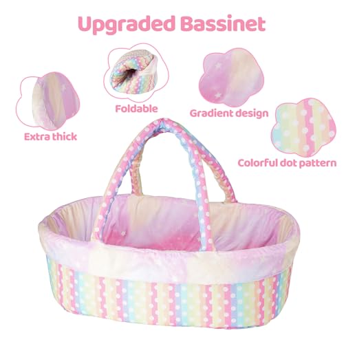 Babeside KSPJ501-CP Reborn Baby Doll Bassinet Foldable Rainbow Colorful Baby Doll Crib Bed Soft Doll Carrier Doll Accessories With Handle For 17-22 Inch Baby Dolls Girls Boys thumb #1