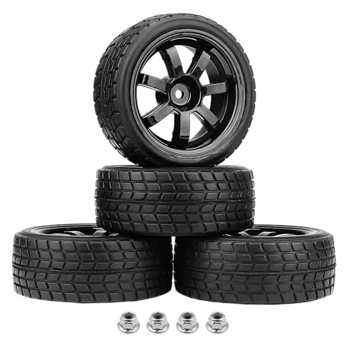 AllinRC PreGlued 12mm Hex Hubs Wheel Rims&2.64' Rubber Tires for 1/10 On-Road Touring Car Drift for...