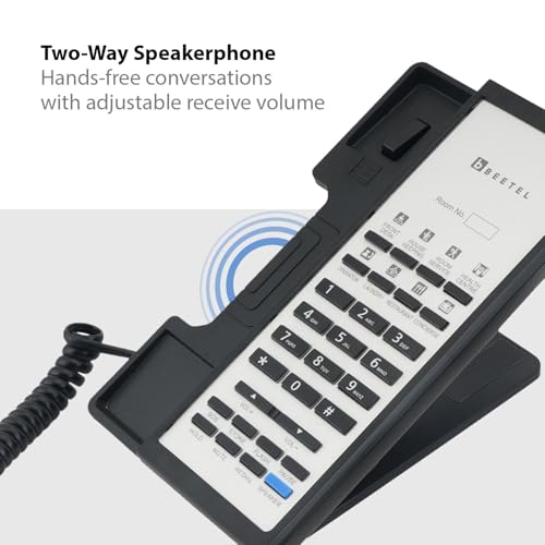 Image of Beetel H96 Corded Hotel Phone,Speaker Phone,8 Guest Service /Speed Dial,Hearing Aid Compatible,Adjustable Headset & Ringer Volume,Inuse /Ringer LED,Desk /Wall Mount,Redial /Pause /Mute /Privacy Guard(Black)