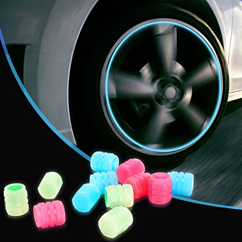 12 Pièces Bouchons Valve Pneu de Voiture Fluorescents Universels, Capuchons Tige Valve de Pneu Lumineux Anti-Poussière pour Voitures Camions Motos Vélos Roues Cover