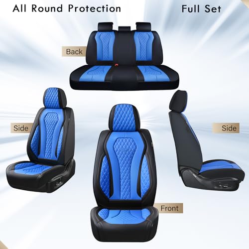 Image of Coverado Car Seat Covers, Leather Seat Covers Full Set, Blue Seat Covers, Car Seat Cushion, Driver Car Seat Covers, Waterproof Car Seat Protector Fit for Most Cars