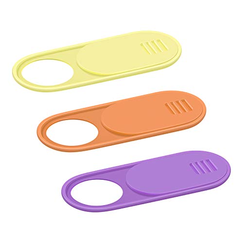 Laptop Camera Cover Slide 0.028-Inch Ultra-Thin Webcam Cover Blocker for MacBook, iMac, Laptop, Desktop, PC, iPad, Smart Phone Protect Your Privacy and Security（Orange/Yellow/Purple-3 Pack）