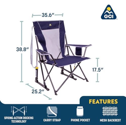 GCI Outdoor Comfort Pro Rocker Camping Chair | Portable Folding Rocking Chair with Robust Armrests & Drink Holder Royal Blue