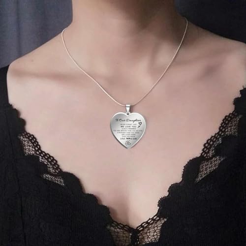 Daughter Necklace From Mom Dad, To My Daughter Necklace,Inspiration Heart Pendant Necklace Birthday Graduation Christmas Gifts from Mom Dad2
