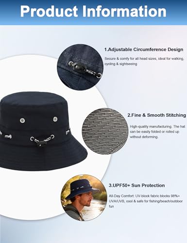 Image of Venzina Bucket Hat for Men Hat Cap for Men UPF 50+ UV Protection Packable Fisherman Sun Hat for Women Solid Reversible Camouflage Styles Beach Commute Travel Outdoor Hiking Round Cap