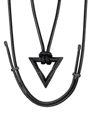 FaithHeart Collier Pendentif Anneau Mobius Viking Nordique Runique Noir Acier Inoxydable Pendentif Triangle Viking Nordique avec Chaîne Cuir Ajustable