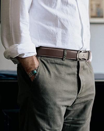 Image of BOSTANTEN Ratchet Belts for Men Leather Trim to Fit 1 3 /8 inch Gift Boxed