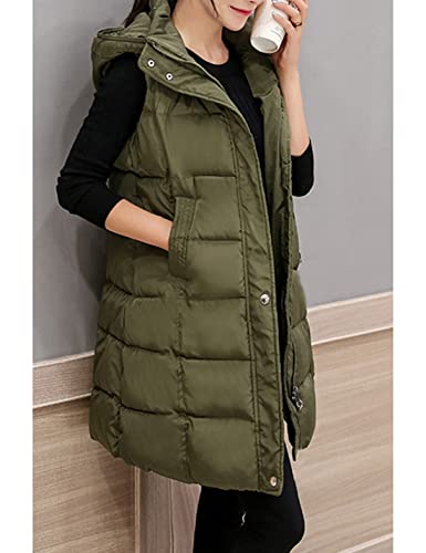 Tanming Women's Winter Cotton Padded Long Vest Coat Outerwear With Hood Pockets (Army Green-Small) #TOP3