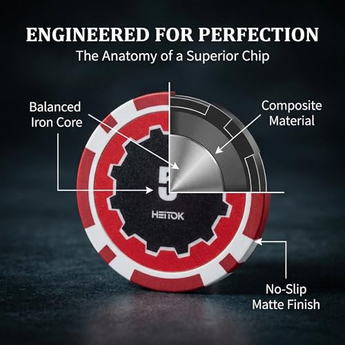 Image of HEITOK 300 Piece Poker Chip Set 11.5 Gram Heavyweight Iron Core Chips with Aluminum Case and Numbered Denominations for Texas Holdem Blackjack Card Games | 11.5g weighted feel for Texas Holdem and Blackjack tables, built for quick rounds, game nights and at-home hosting