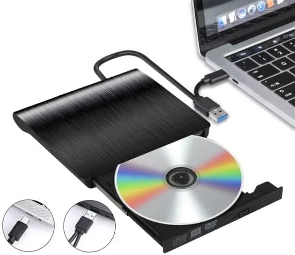 External DVD Drive, USB 3.0 Portable +/-RW, DVD Player for CD ROM Burner Compatible with Laptop Desktop PC Windows Linux OS Apple Mac Black